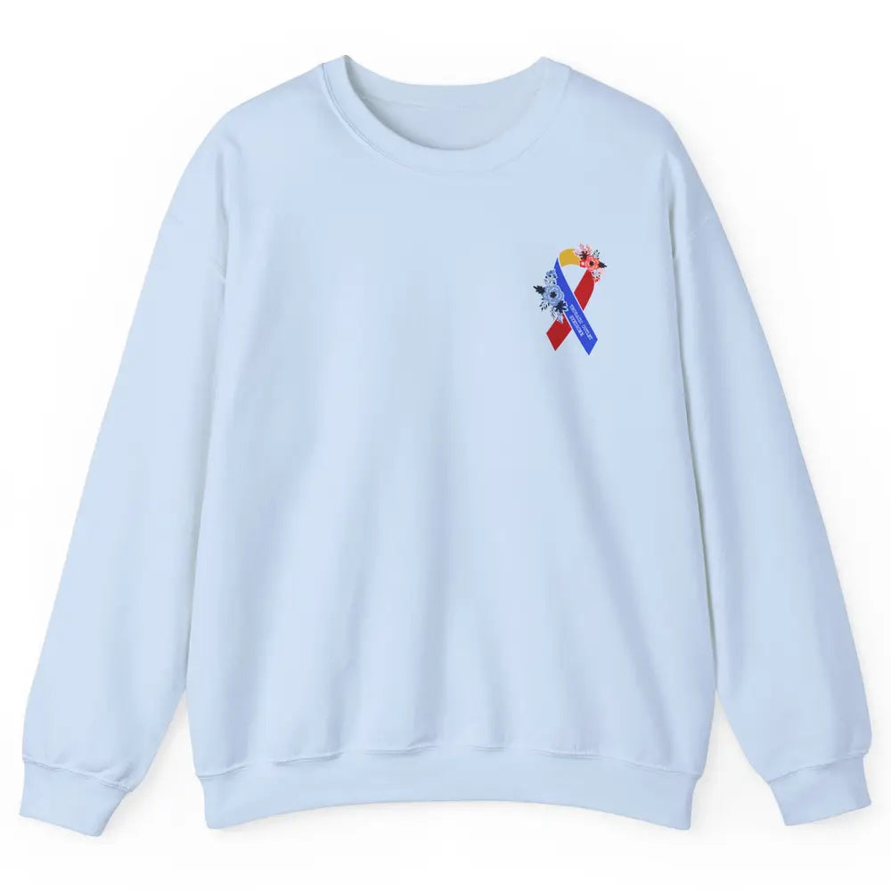 Thoracic Outlet Syndrome Awareness Floral Blue Red Ribbon Unisex Crewneck Sweatshirt