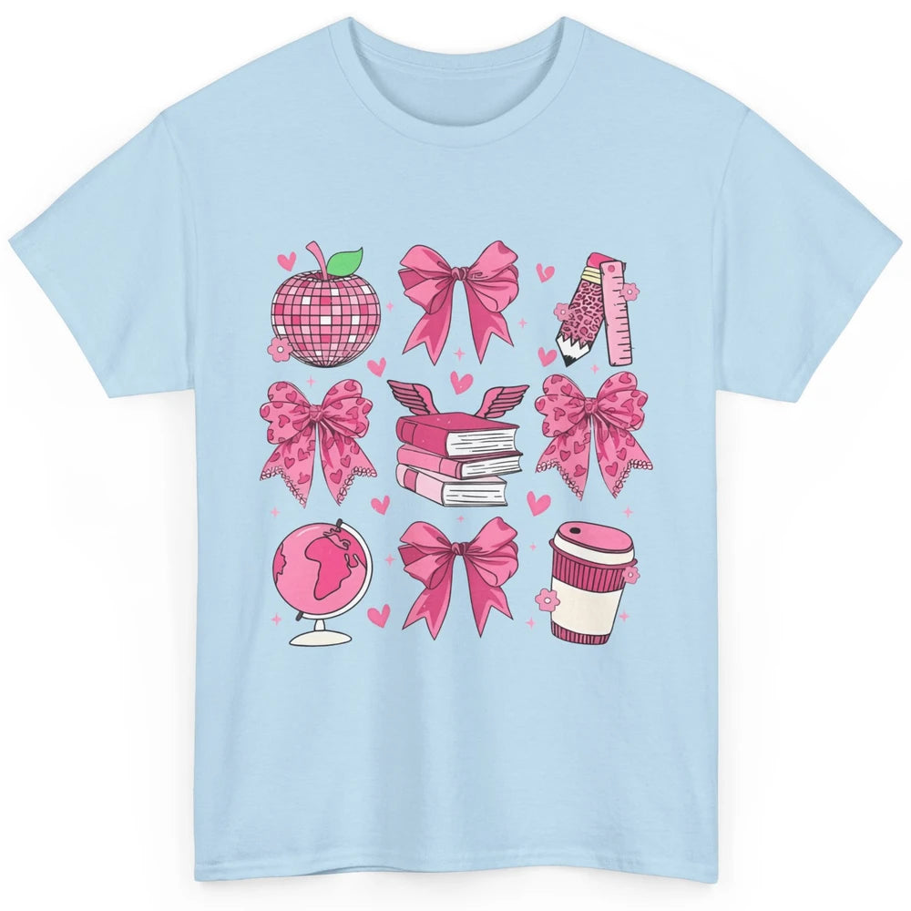 Cute Set Of Bows Coquette Coffee Apple Pink Valentine's Day Love Leopard Heart Back To School Latte Book Teacher Students Classic Unisex T-Shirt