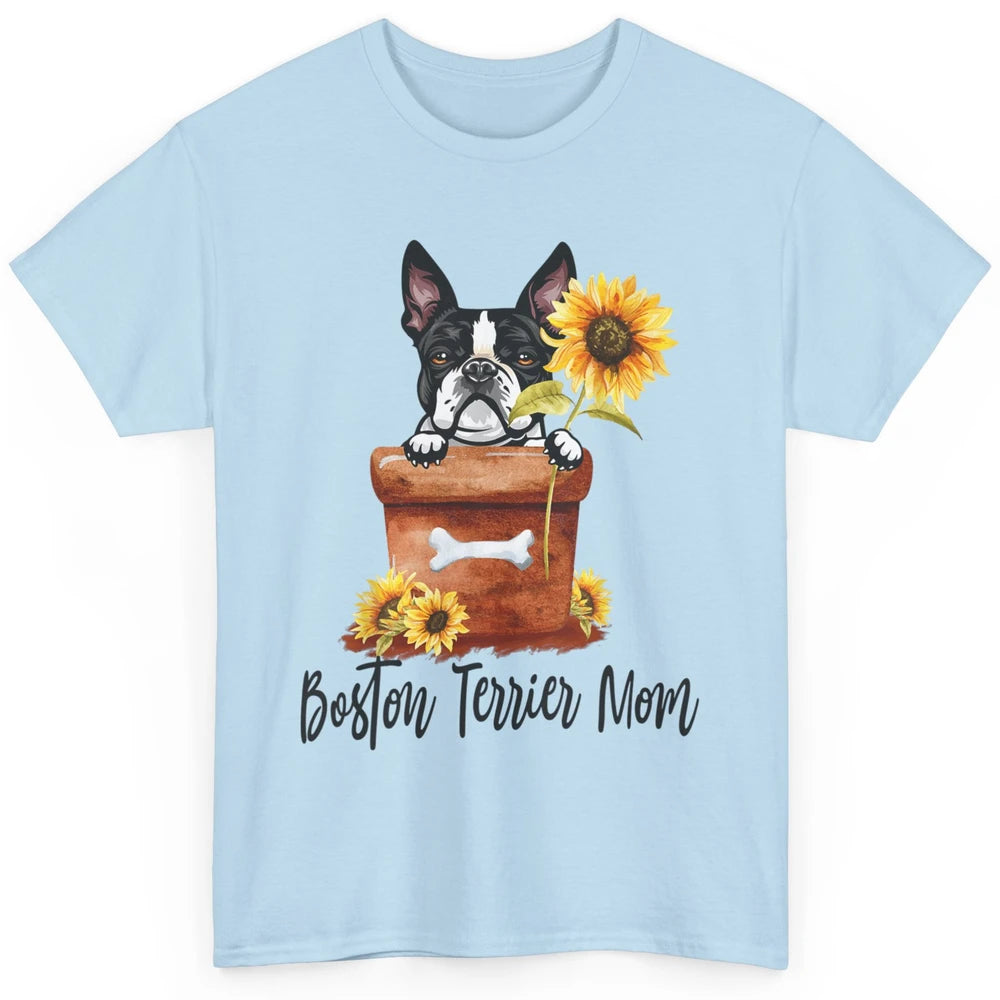 Funny Boston Terrier Dog Face Sunflowers Puppy Dog Mom Mama Classic Unisex T-Shirt