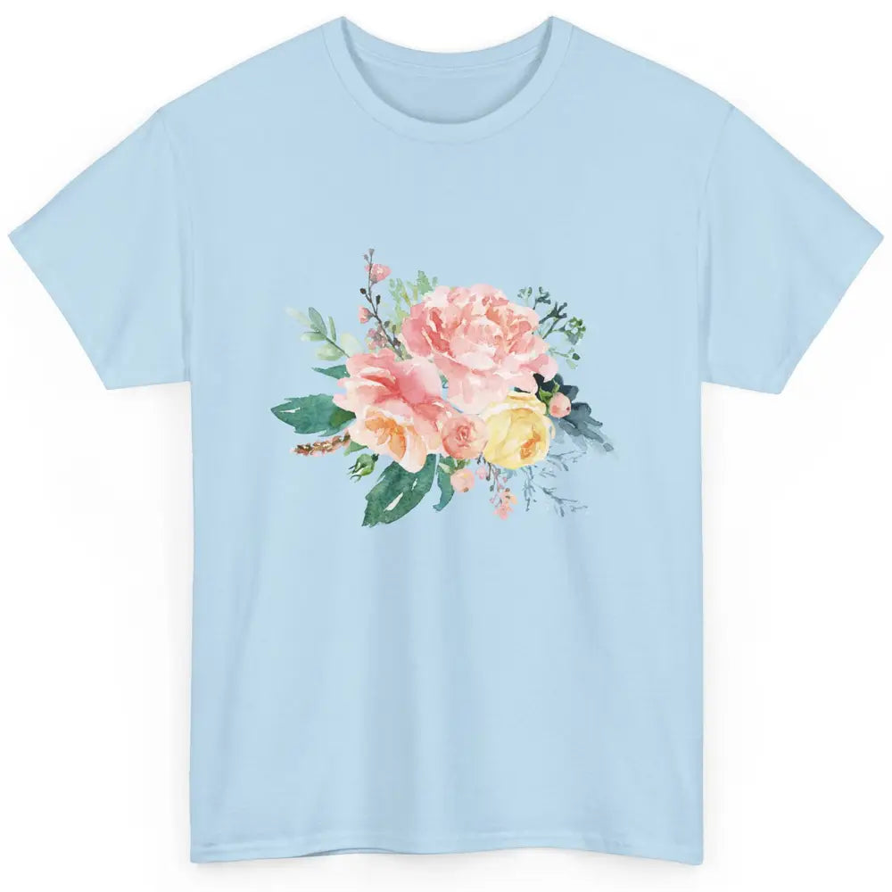 Watercolor Peony Flower Bouquet Botanical Garden Wildflower Classic Unisex T-Shirt