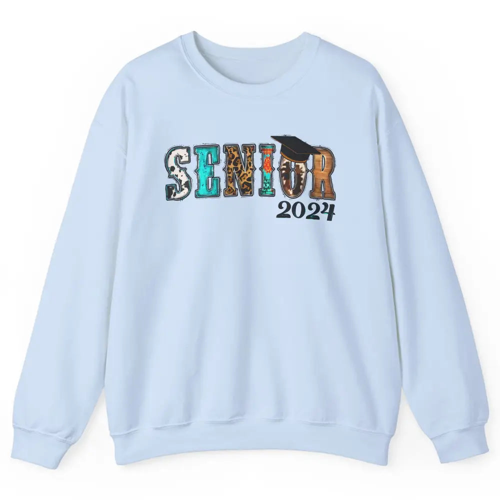 Sunflower Leopard Senior 2024 Graduate Bachelor Western Grad Unisex Crewneck Sweatshirt