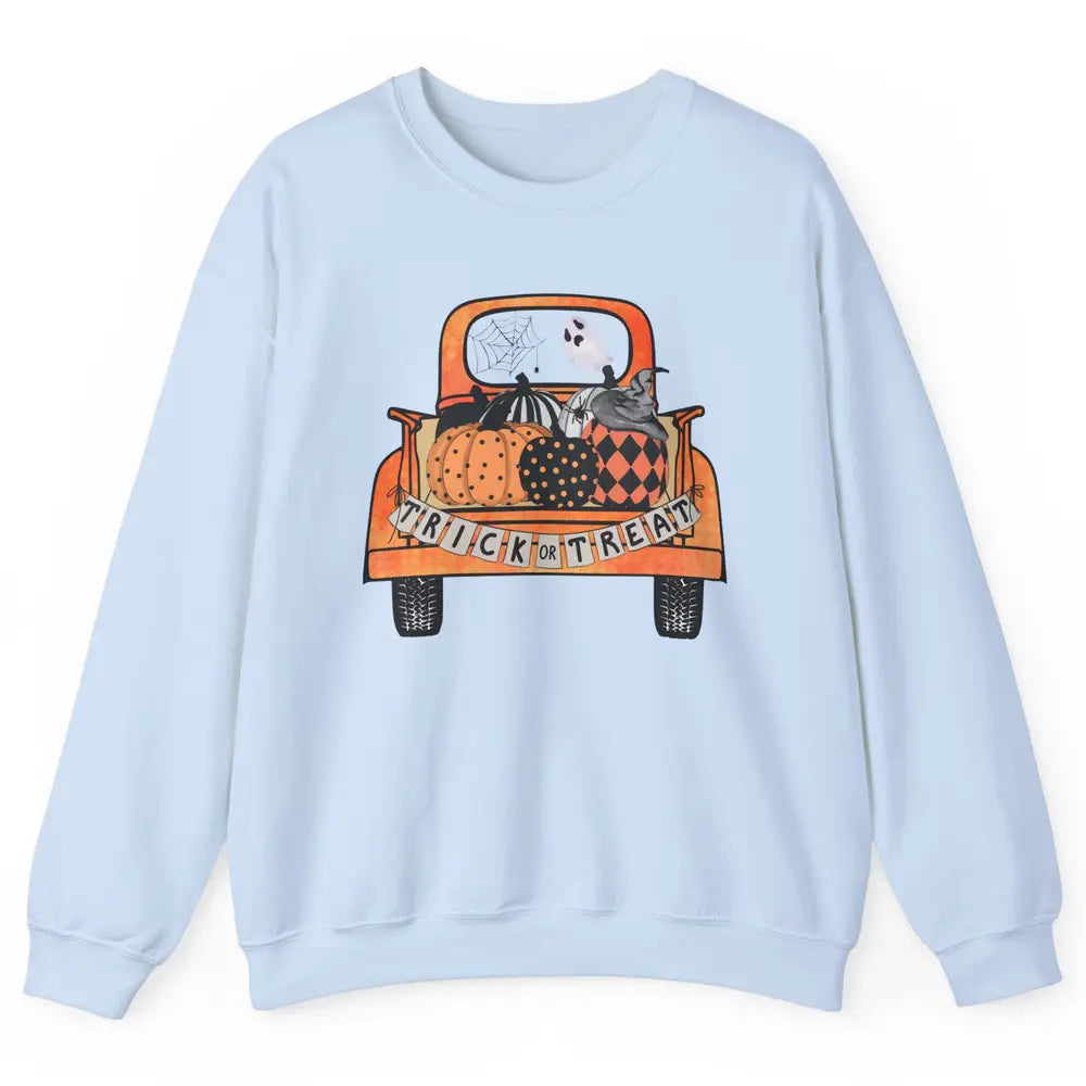 Retro Fall Pumpkin Truck Fall Halloween Trick Or Treat Gift Unisex Crewneck Sweatshirt