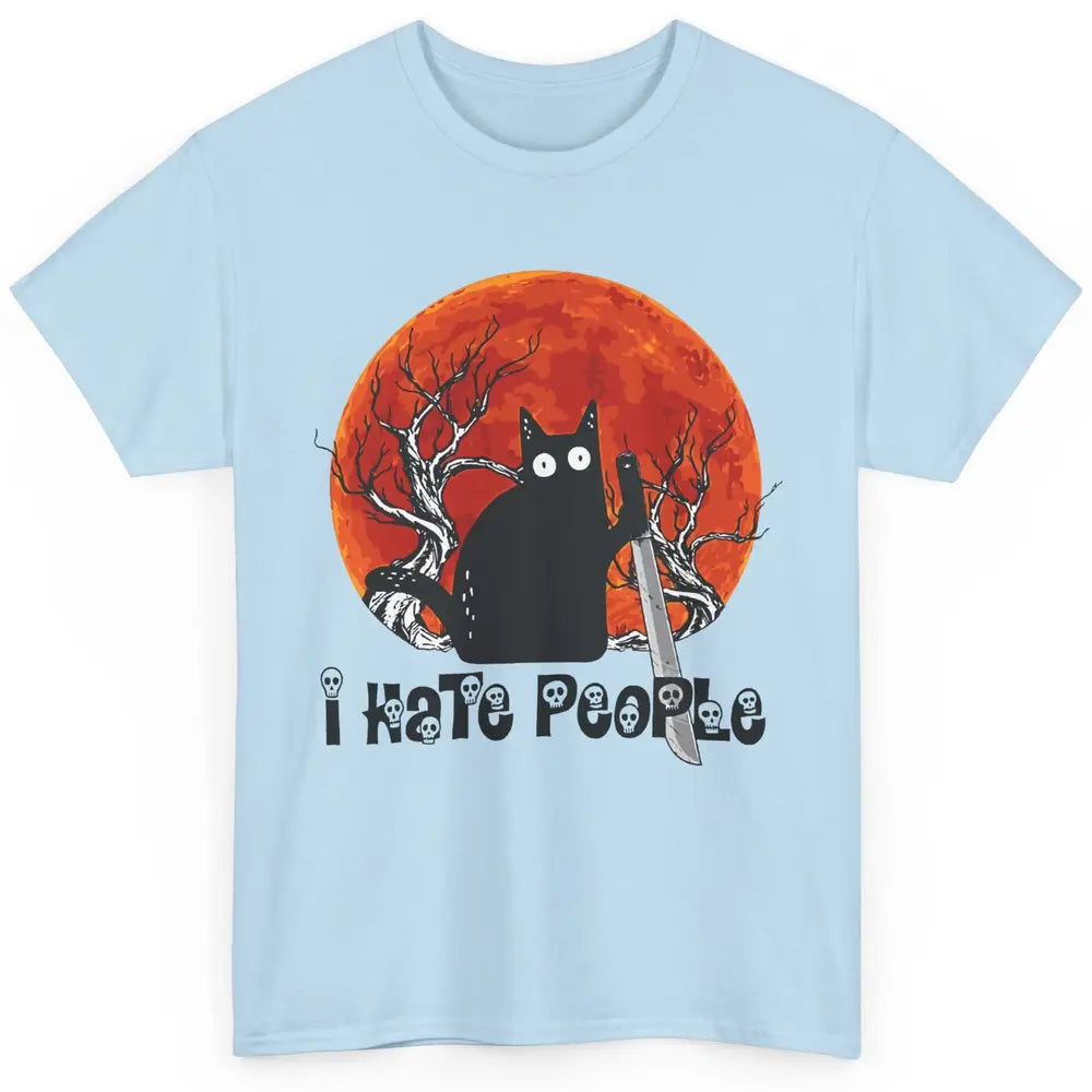 Black Cat Murderer I Hate People Pumpkin Halloween Costume Classic Unisex T-Shirt