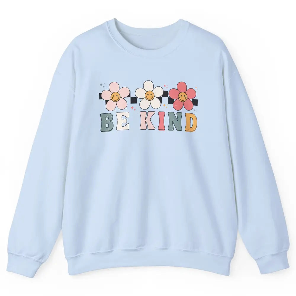 Be Kind Smiling Face Daisy Boho Mental Health Matter Retro Unisex Crewneck Sweatshirt