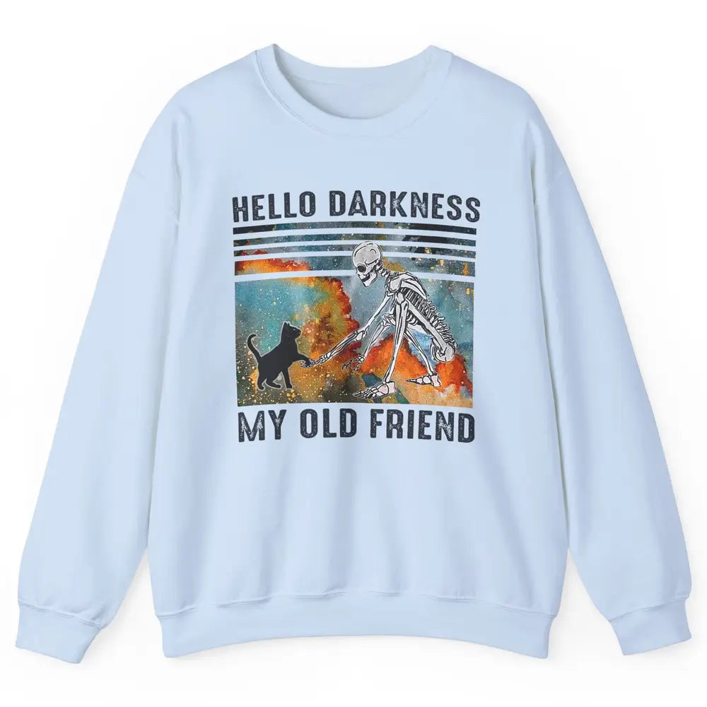 Black Cat And Skeleton Hello Darkness My Old Friend Cat Love Unisex Crewneck Sweatshirt