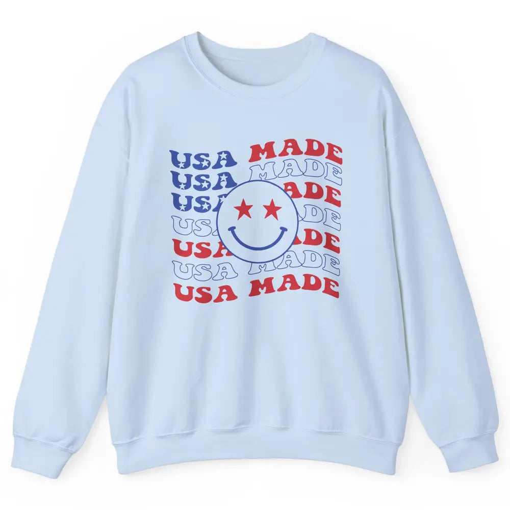 US Flag America Made Smiley Face July 4th American Patriots Unisex Crewneck Sweatshirt