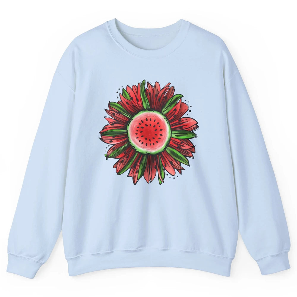 Watermelon Sunflower Summer Peace Love Watermelon Lover Gift Unisex Crewneck Sweatshirt