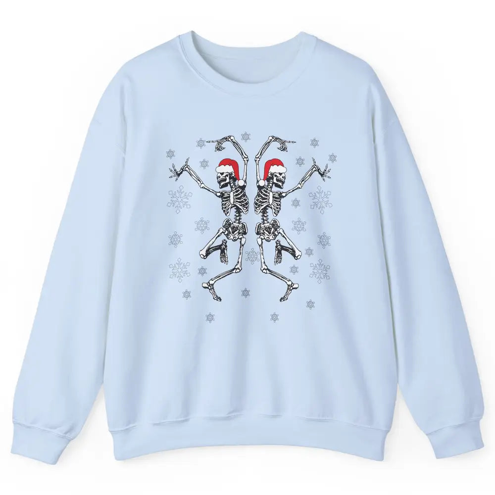 Funny Skeleton Christmas Dancing Snowflakes Santa Skeleton Unisex Crewneck Sweatshirt