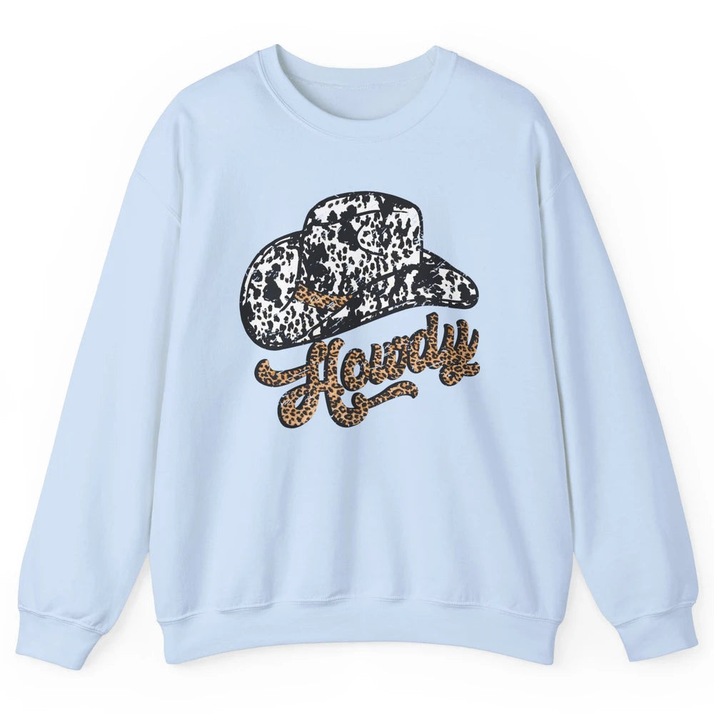 Vintage Leopard Cowboy Hat Howdy Western Country Cowgirls Unisex Crewneck Sweatshirt