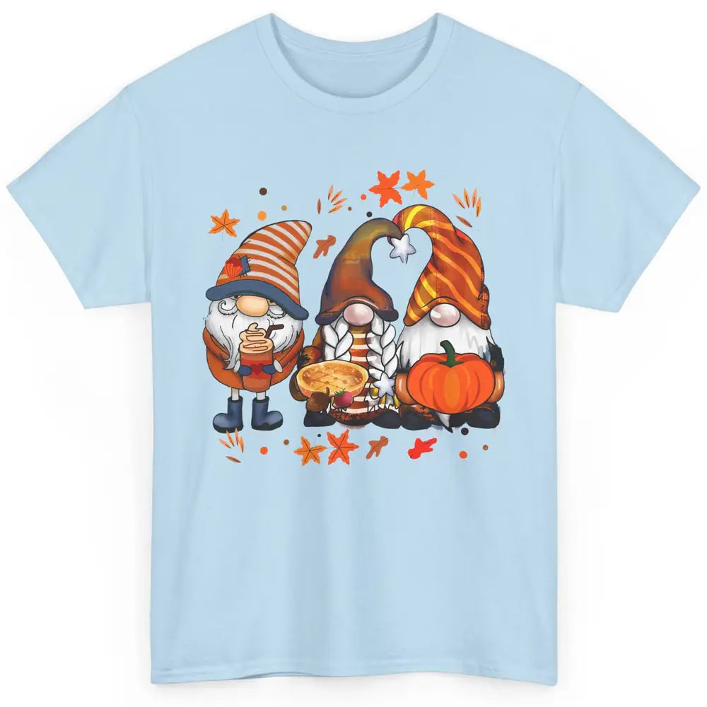 Retro Fall Gnomies Pumpkin Falling Leaves Thanksgiving Gnome Classic Unisex T-Shirt