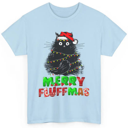 Merry Christmas Catmas Santa Hat Black Cat Xmas Lights Tree Classic Unisex T-Shirt