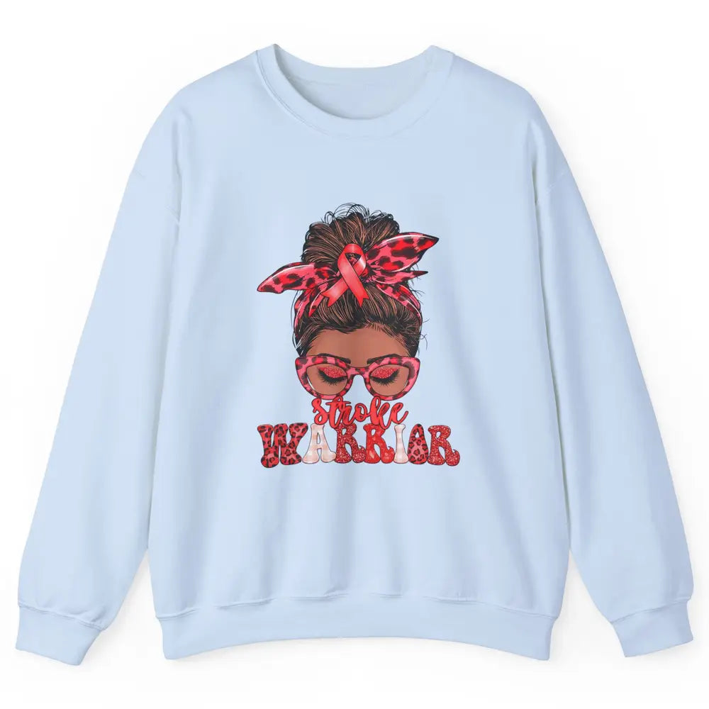 Afro Messy Hair Bun Black Women Warrior Red Stroke Awareness Unisex Crewneck Sweatshirt