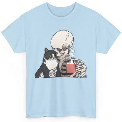 Funny Cat And Skeleton Drinking Coffee Best Friend Cat Lover Classic Unisex T-Shirt