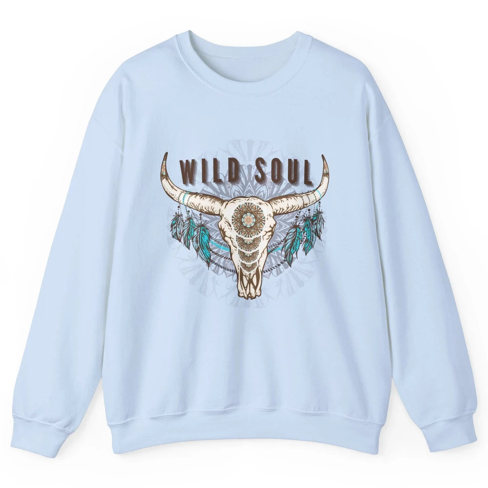 Boho Bull Skull Wild Soul Hippie Cowgirl Western Country Unisex Crewneck Sweatshirt