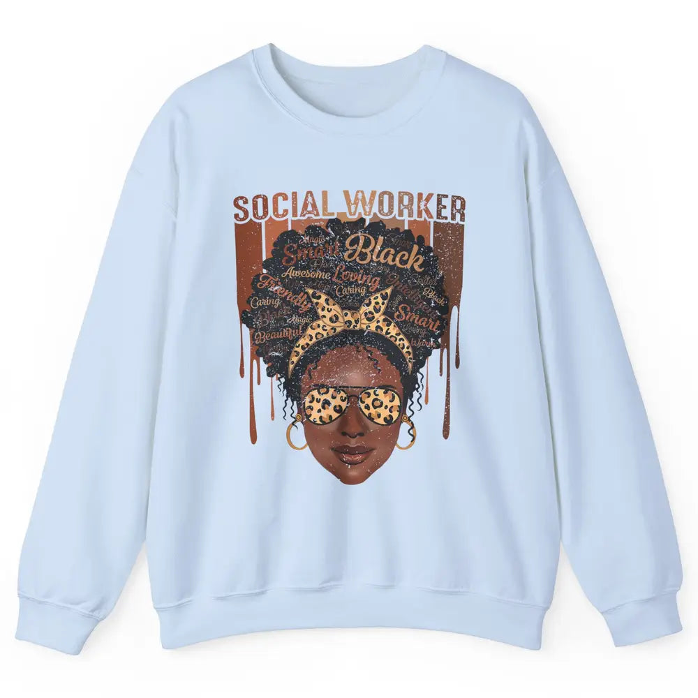 Social Worker Afro Messy Bun African American Social Work Unisex Crewneck Sweatshirt