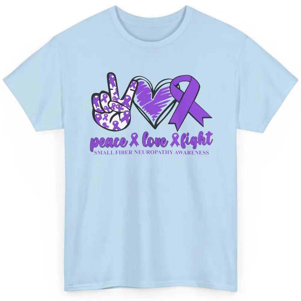 Small Fiber Neuropathy Purple Ribbon Peace Love Fight Classic Unisex T-Shirt