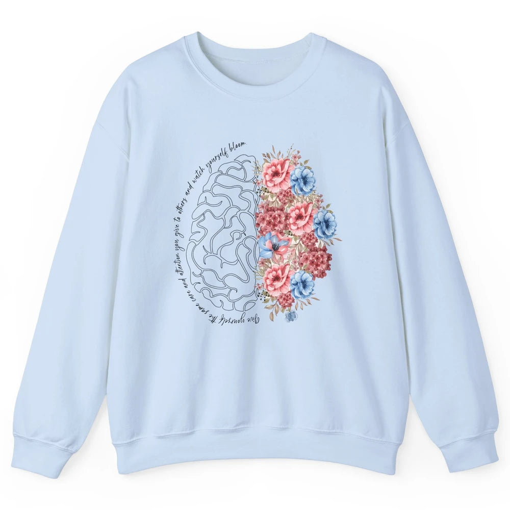 Brain Anatomy Nurse Blooming Flowers Nursing Anatomical Gift Unisex Crewneck Sweatshirt