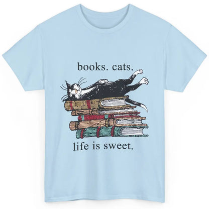 Books Cats Life Is Sweet Cat Book Lovers Reading Book Classic Unisex T-Shirt