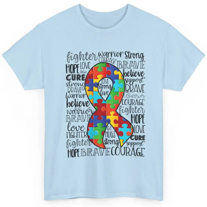 Autism Awareness Puzzles Ribbon Strong Brave Autism Support Classic Unisex T-Shirt