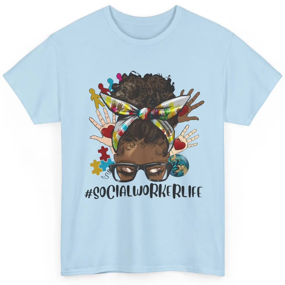 Social Worker Life Messy Bun Black Girl Glasses Be Kind Classic Unisex T-Shirt