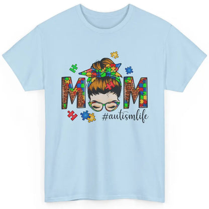 Autism Mom Messy Bun Hair Autism Leopard Puzzle Bandana Classic Unisex T-Shirt