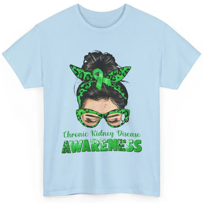 Chronic Kidney Disease Leopard Messy Bun Mom Green Ribbon Classic Unisex T-Shirt