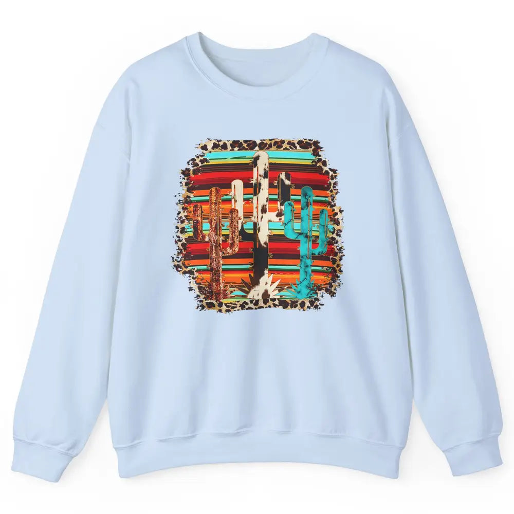 Western Country Cactus Cowhide Serape Turquoise Leopard Unisex Crewneck Sweatshirt