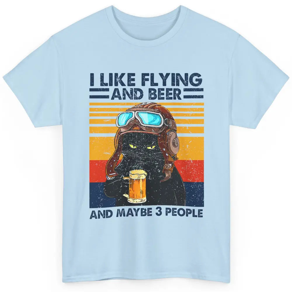 Funny Black Cat Skydiving I Like Flying Beer Maybe 3 People Classic Unisex T-Shirt