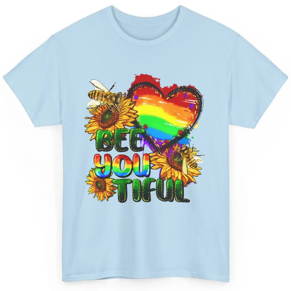 Bee You Tiful Pride Heart Rainbow Sunflower LGBT Pride Month Classic Unisex T-Shirt