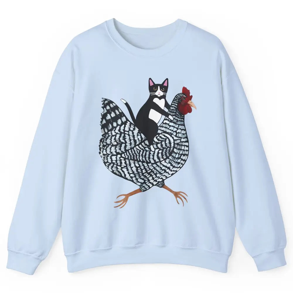 Tuxedo Cat On A Chicken Funny Cat Kitty Chicken Lovers Gift Unisex Crewneck Sweatshirt