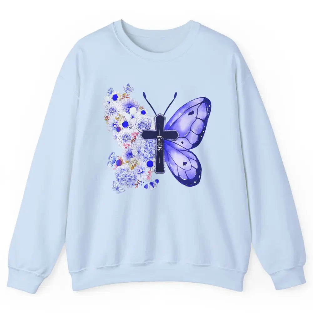 Butterfly Cross Faith Floral God Jesus Christian Bible Women Unisex Crewneck Sweatshirt