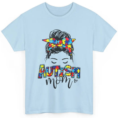 Autism Mom Messy Bun Hair Autism Awareness Puzzle Headband Classic Unisex T-Shirt