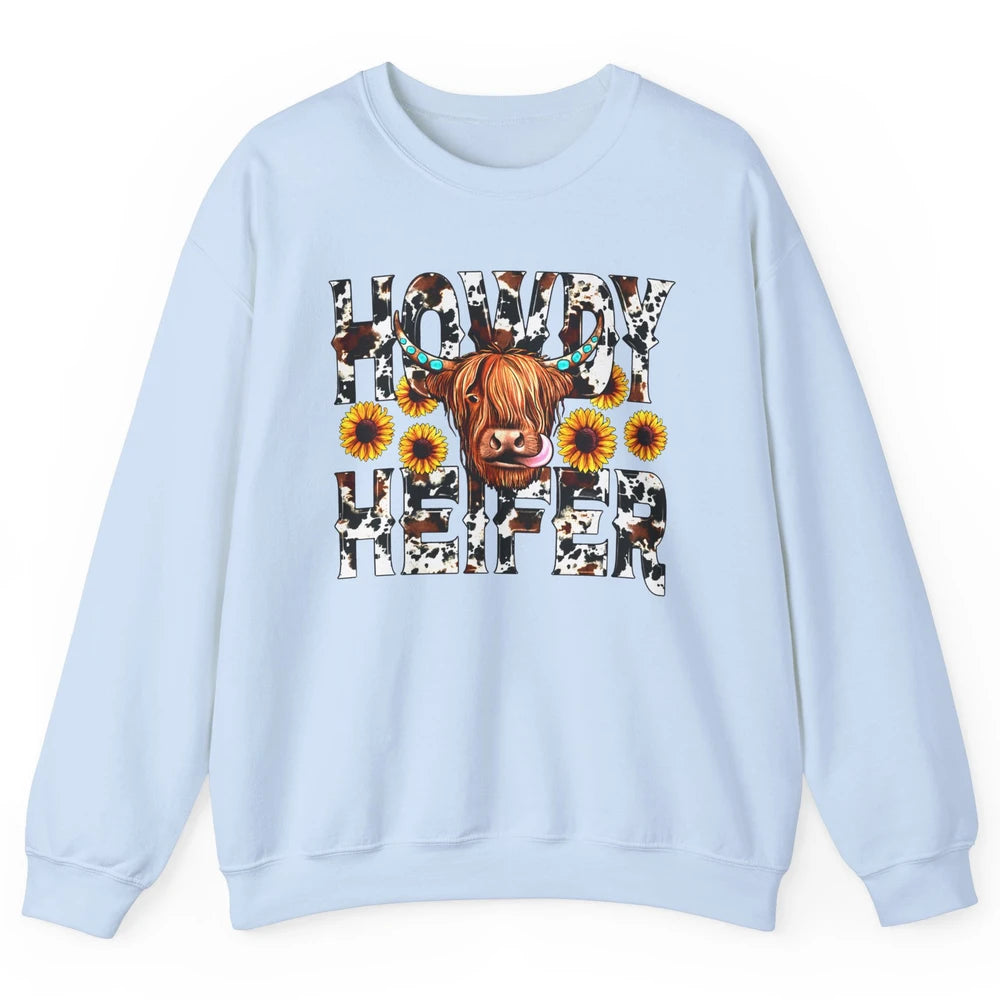 Sunflower Highland Cow Howdy Heifer Western Country Cowboy Unisex Crewneck Sweatshirt