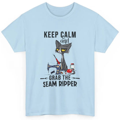 Funny Black Cat Keep Calm Grab Seam Ripper Sewing Quilting Classic Unisex T-Shirt