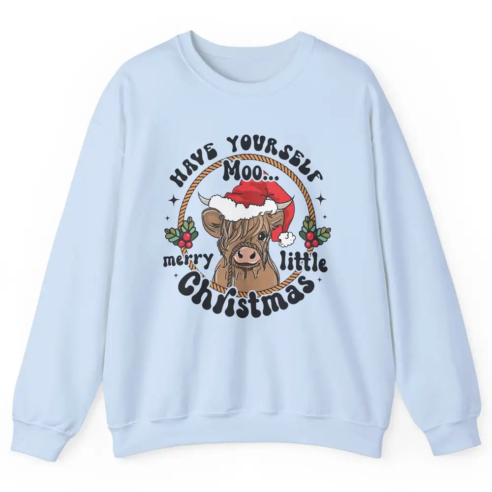 Have Yourself Merry Little Christmas Cow Santa Hat Xmas Gift Unisex Crewneck Sweatshirt