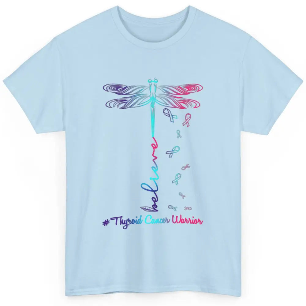 Thyroid Cancer Awareness Purple Pink Teal Ribbon Dragonfly Classic Unisex T-Shirt