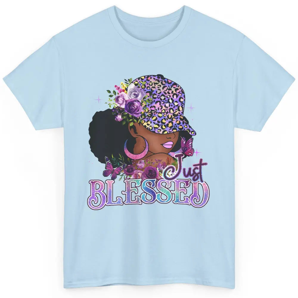 Floral Afro Black Girl Just Blessed Christian Afro American Classic Unisex T-Shirt