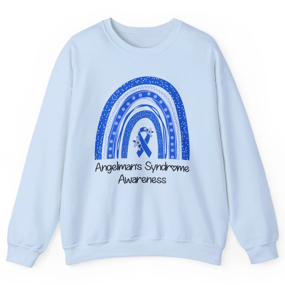 We Wear Blue Angelman's Syndrome Floral Blue Ribbon Rainbow Unisex Crewneck Sweatshirt