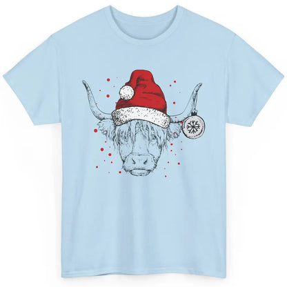 Cute Highland Cow Christmas With Santa Hat Western Xmas Cow Classic Unisex T-Shirt