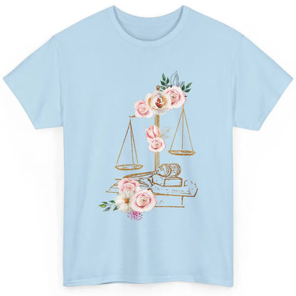 Floral Lawyer Office Scales Roses Justice Fair Law School Classic Unisex T-Shirt