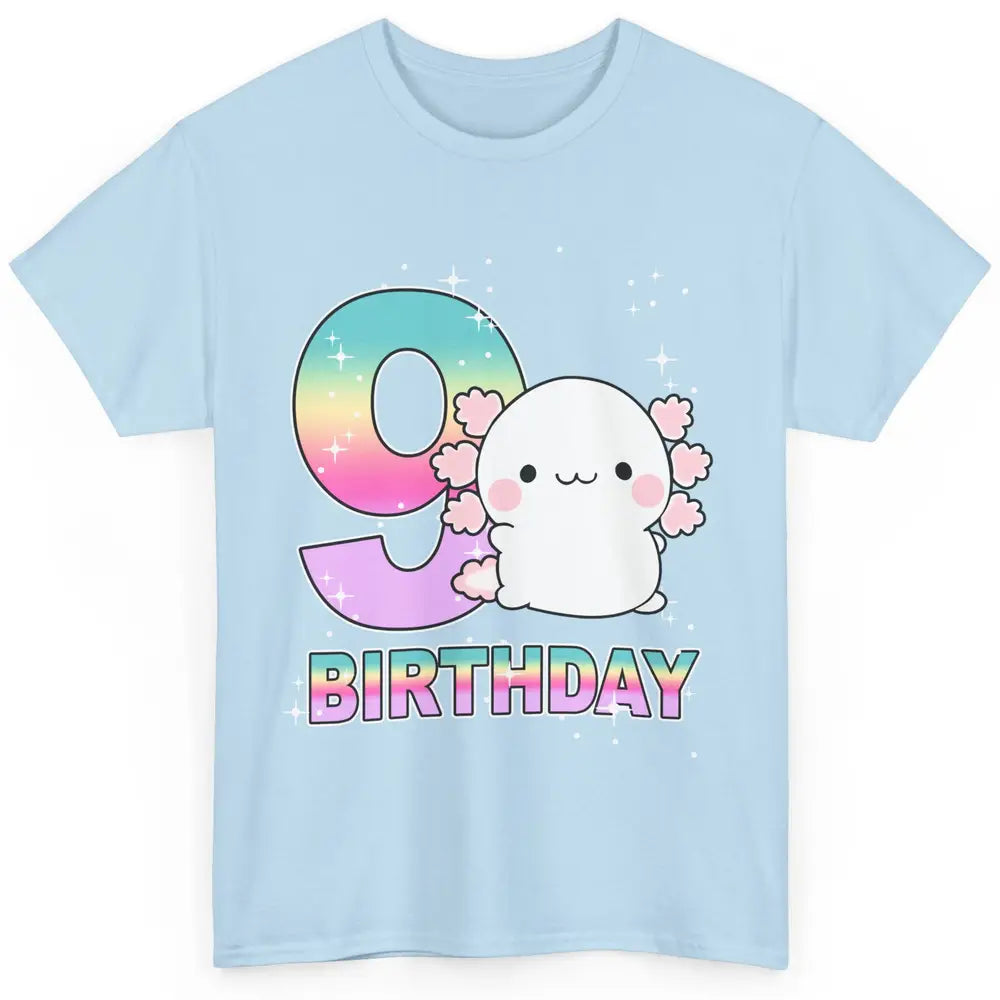 Cute Axolotl 9th Birthday Girl Boy 9 Years Old Birthday Gift Classic Unisex T-Shirt