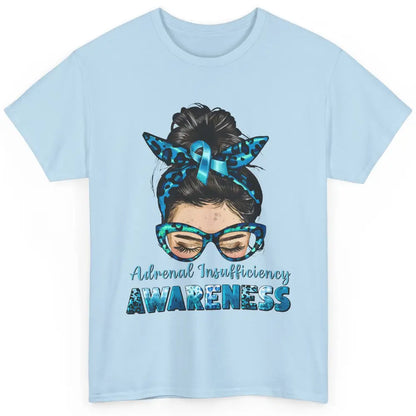 Adrenal Insufficiency Awareness Messy Bun Mom Blue Ribbon Classic Unisex T-Shirt