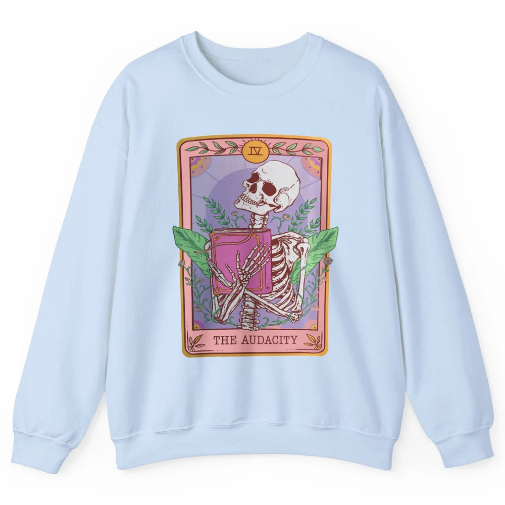 Retro Skeleton Reading Book The Audacity Plants Tarot Card Unisex Crewneck Sweatshirt