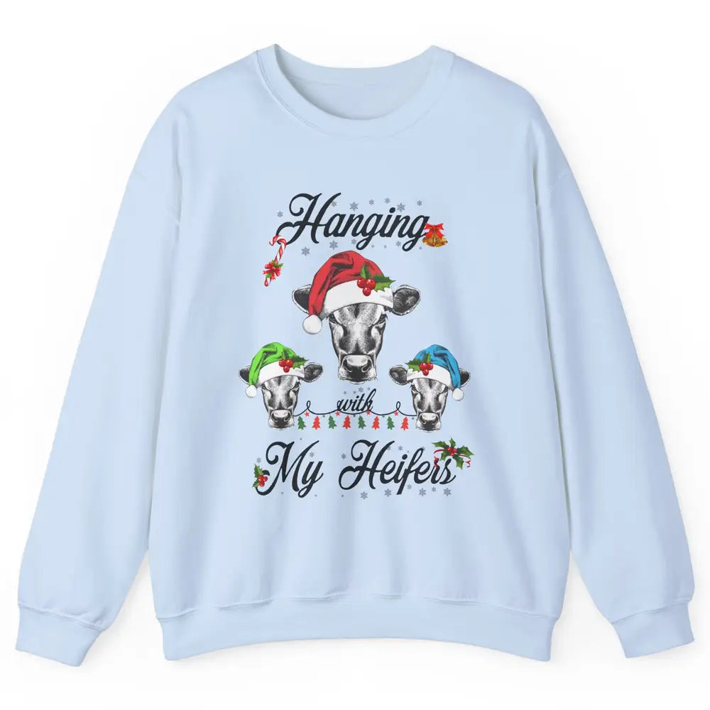 Funny Hanging With My Heifers Santa Heifer Christmas Costume Unisex Crewneck Sweatshirt