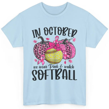 Softball Leopard Pumpkin In October Breast Cancer Awareness Classic Unisex T-Shirt