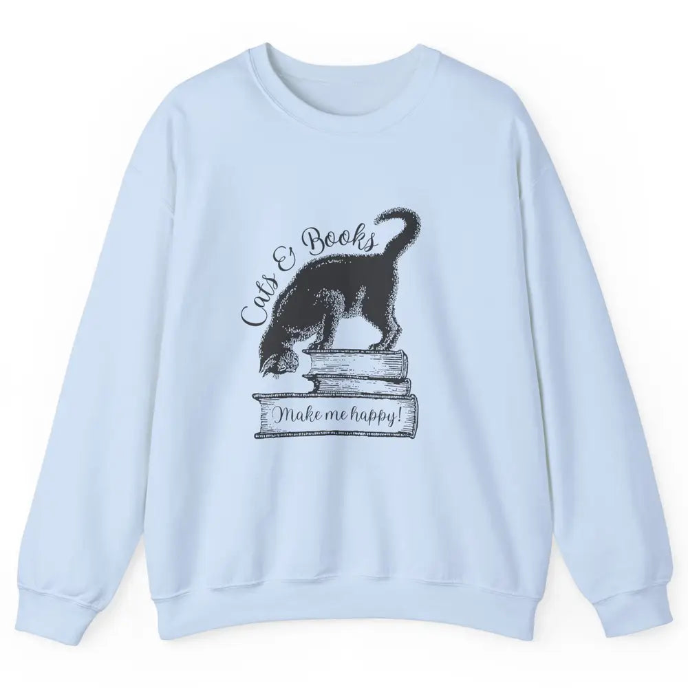 Black Cat Make Me Happy Reading Book Retro Kitten Bookish Unisex Crewneck Sweatshirt