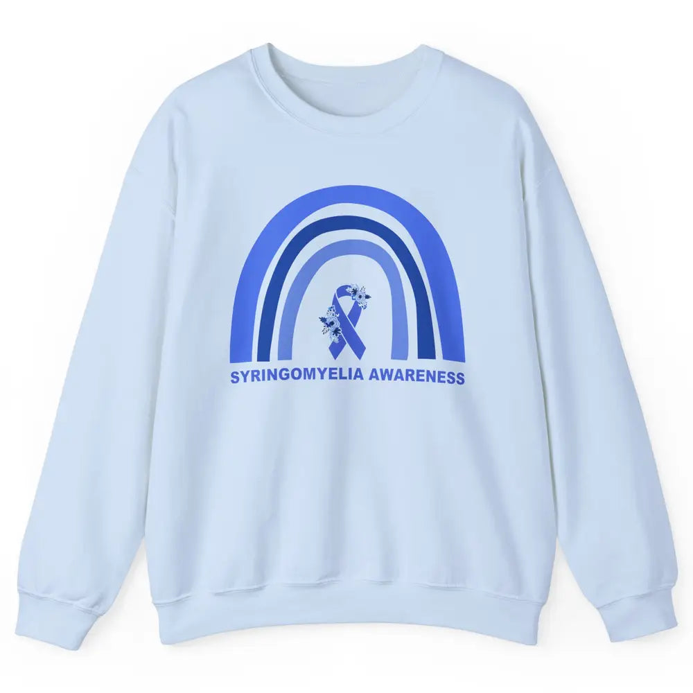 Syringomyelia Awareness Floral Blue Ribbon Rainbow Unisex Crewneck Sweatshirt