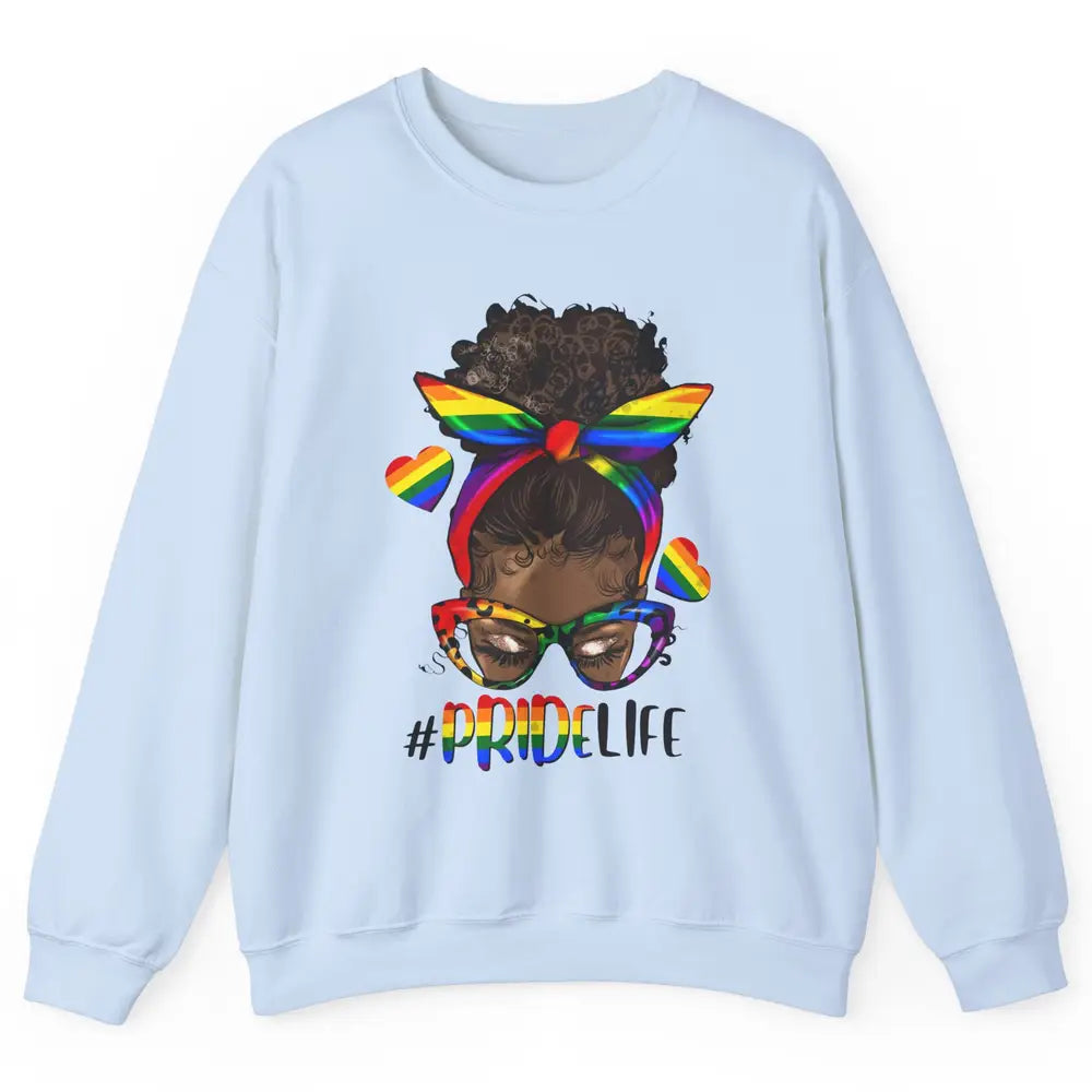 Black Melanin Messy Bun Rainbow Bandana Pride Life LGBTQ Unisex Crewneck Sweatshirt