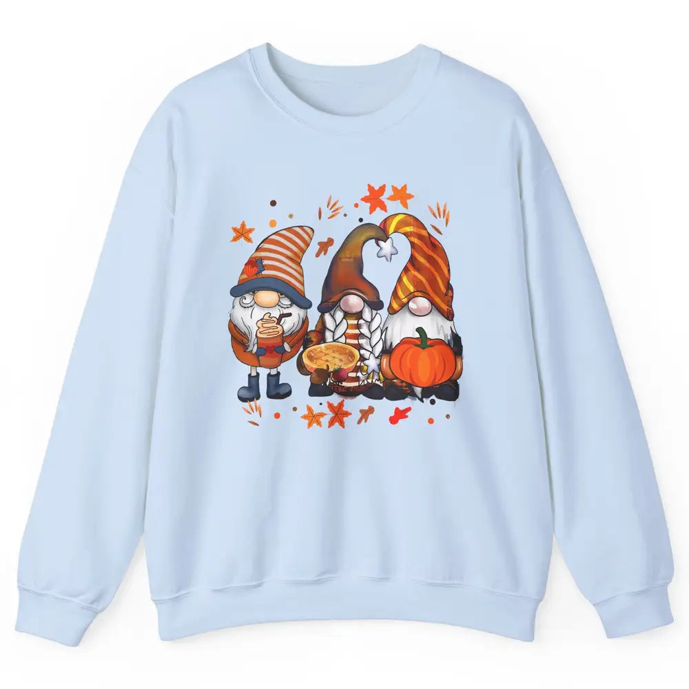 Retro Fall Gnomies Pumpkin Falling Leaves Thanksgiving Gnome Unisex Crewneck Sweatshirt