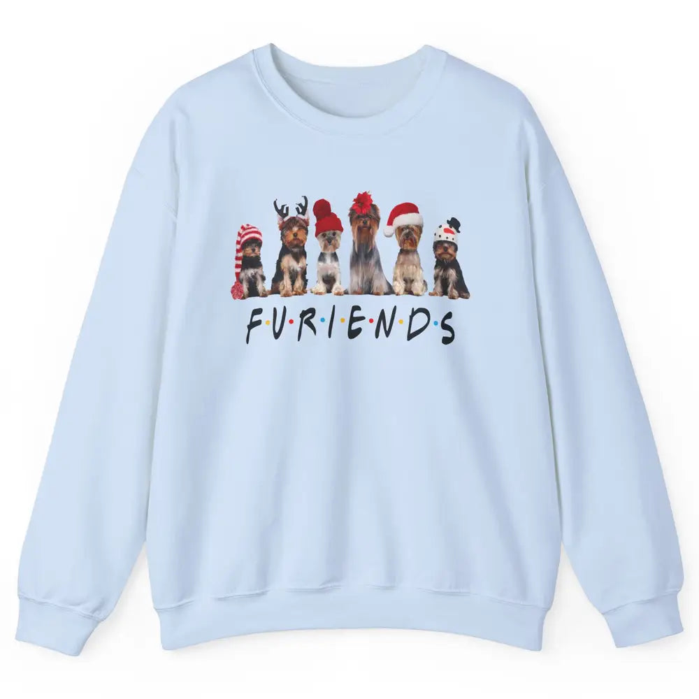 Funny Yorkie Furiends Merry Christmas Hat Santa Dog Lovers Unisex Crewneck Sweatshirt